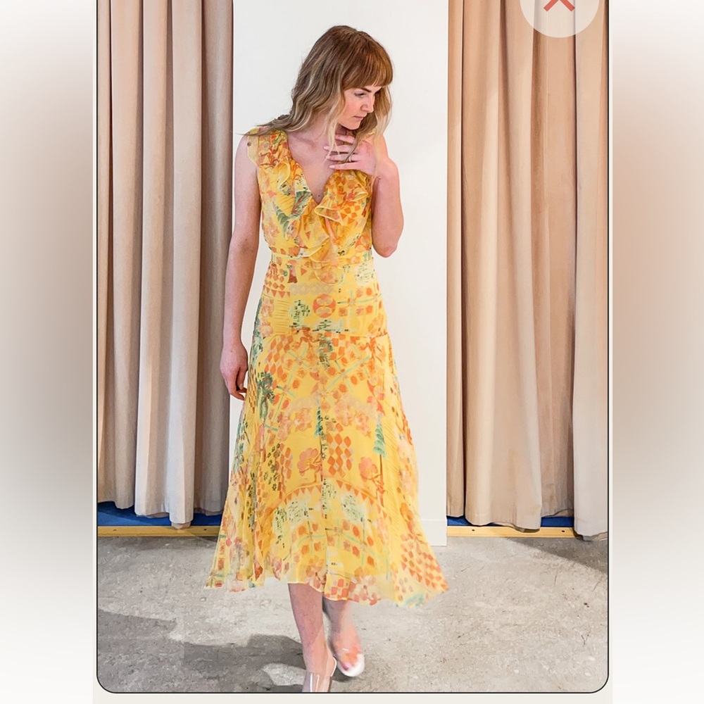 Saloni Rita Yellow Floral Dress - Brand New